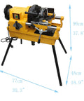 Heavy Duty 220V Electric Pipe Threader And Cutter With Trade Grade NPT BSPT Dies, dimensions displayed for precision operation.