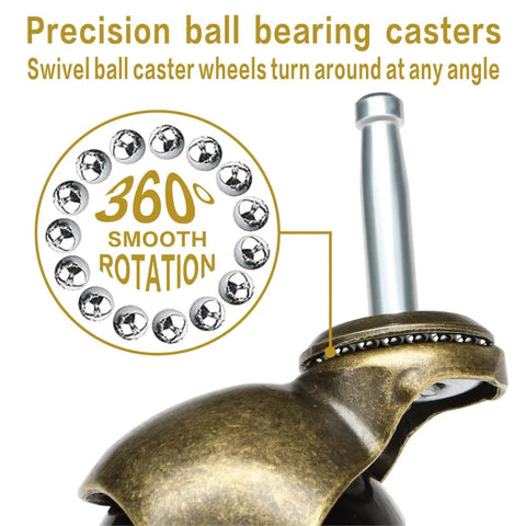 Close-up of 2 Inch Antique Brass Casters Set Of 4 Heavy Duty Ball Caster Wheels with 360° rotation highlighted