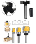 Slab Flattening Router Bit Set With Ball Bearing Dish For Bowls And Trays, Carving Router Bits displayed with dimensions and close-up view.