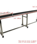 Industrial Drive Conveyor Belt With Adjustable Speed, Flat Black PVC Belt 15.7 By 118 Inches, Stainless Steel Frame side view