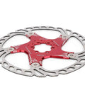 Top Tier 203mm Five Nail Disc Brake Rotor For Hydraulic And Mechanical Calipers Lightweight Trail Weapon With Killer Grip And Boss Quality In Rad Red Build side view showing stainless steel and aluminum construction.
