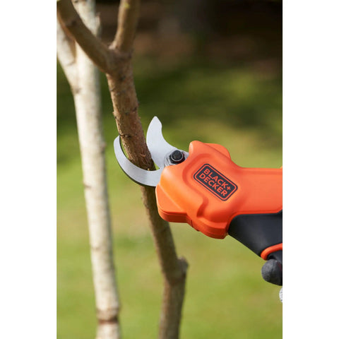 Premium 18V Cordless Hand Grass Trimmer With 2Ah Lithium Battery cutting a small branch for precise garden maintenance.