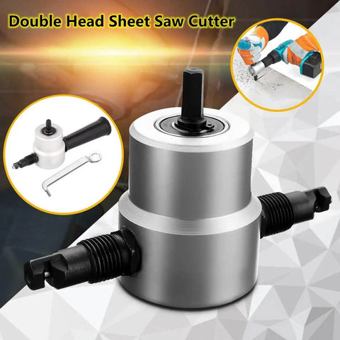 Double Head Sheet Metal Nibbler Cutter Holder Tool Power Drill Attachment with dual cutting heads for easy cutting in any direction.