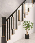 Top Shelf Metal Balusters and Staircase Spindles Measuring Thirty Seven Inches Tall for Deck Railings, Clean Black Gold Finish in modern staircase