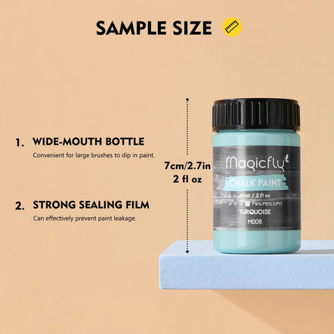 Turquoise bottle from Chalk Furniture Paint Set With Nine Colors In Ultra Matte Finish, 60 Ml Bottles, Includes Liquid Wax, 2 Brushes, 3 Sandpapers.