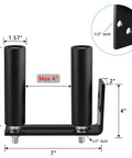 Slide Gate Guide Roller Assembly With Dual Nylon Rollers And L Post Bracket Support For Heavy Duty Gates And Fences Built Tough, UHMW Nylon Wheels On AISI 1045 Steel Bracket With Black Powder Coating For Lasting Durability, dimensions shown