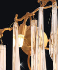 Swoon Worthy Glass Crystal Ceiling Pendant Light Featuring A Slick Copper Wireframe And Warm Brown Country Charm To Give Your Living Room Instant Swagger And Cozy Bedroom Vibes Plus Energy Saving Efficiency. Close-up of glass crystals and copper frame.