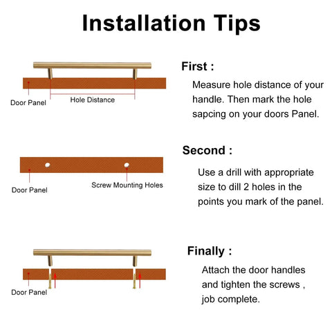 Installation tips for Sturdy Solid Brass Barn Door Pull Handle Kit With Double Sided Installation, Waterproof Brushed Finish.