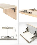Four Pack 90 Degree Folding Hinge With Recessed Door Bracket For Tables And Cabinets Heavy Duty Cold Rolled Steel hardware kit installed, showing functionality.