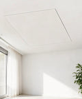 Slick Build Invisible Access Panel For Drywall Ceilings Featuring Rugged Aluminum Frame view in modern white room with sunlight.