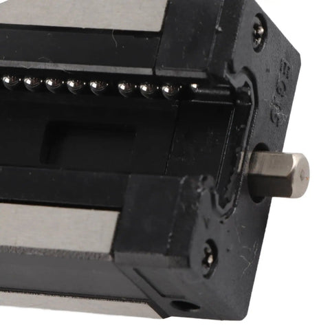 Slick And Fast Linear Guide Rail And Slider Kit With Ball Bearing Steel Block For Ultra-Precise Motion, P-Grade Linear Motion System For 3D Printers, CNC Machines, And Automation Equipment (300mm) close-up of black steel block