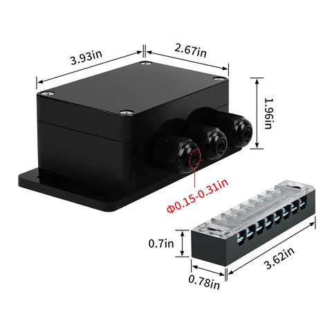 IP67 Waterproof Dustproof Electrical Junction Box With 15A 600V Barrier Terminal, 3 In 3 Out ABS, Size 3.93x2.67x1.96 Inch