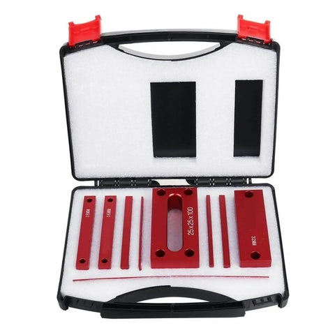 Top Tier Precision Woodworking Setup Blocks And Height Gauge Bars Made From Heavy Duty Anodized Aluminum For Table Saw Router Jigs in storage case.