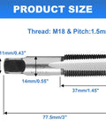 M18 X 1.5 Hand Tap Set For Metalworking Right Hand HSS Threading Tool dimensions showing 77.5mm length and 1.5mm pitch.