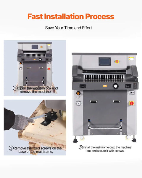 Electric Hydraulic Paper Cutter Built For Busy Print Shops And Mailrooms, Beefy Heavy Duty High Volume Cutter With A 26 Inch Cutting Width And 80 Mm Depth, 7 Inch Touchscreen Control Delivers Precise Fast Trimming Of Up To 800 Sheets In One Pass. fast installation steps