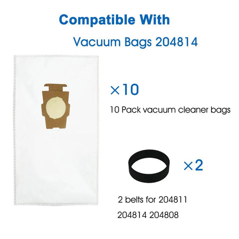 Ultimate Pro Grade Vacuum Bags And Belts Replacement Set For G3 Through G12 Style F, showing 10 dust bags and 2 belts.