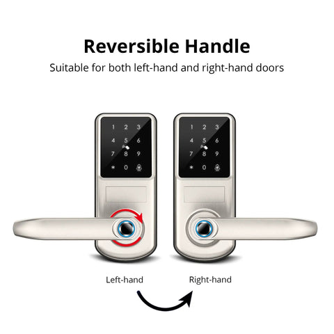 5 In 1 Dope Smart Fingerprint Door Lock For Front Door With App Control And Virtual Password, reversible handle display