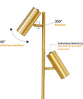 Cozy Elegant Modern Floor Lamp With Brass Finish, Tall Uplight Tree Style showing adjustable dual color lighting feature