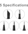 5 piece copper soldering iron tips set with various nozzles, featuring durable model I, B, K, and 2.4d, black coated for pros and DIYers.