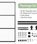 Dope 36-Inch By 84-Inch Frosted Glass Barn Door with Six-Foot Top Mounted Hardware Kit, black carbon steel frame components.