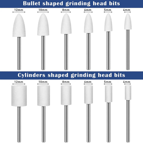 36 Piece Shank Mounted Abrasive Stone Grinding Points Set For Rotary Tools One Eighth Inch Shank In Two Shapes Six Sizes