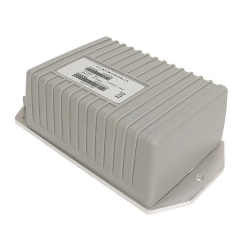 Hamwesh 48V 250A DC motor controller, gray ribbed enclosure on mounting plate (front view)
