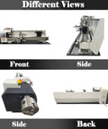Lgxenzhuo 1100W Double Head Mini Metal Lathe With MT5 Spindle Taper And 8x32 Inch Bench views from front, side, and back for woodworking and industrial use.