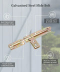 Badass Heavy Duty Slide Bolt Latch For Secure Garden Gates Barn Doors And Tight Garage Closures Featuring Smooth Manual Operation And Rust Proof Weathered Coating on a wooden background.
