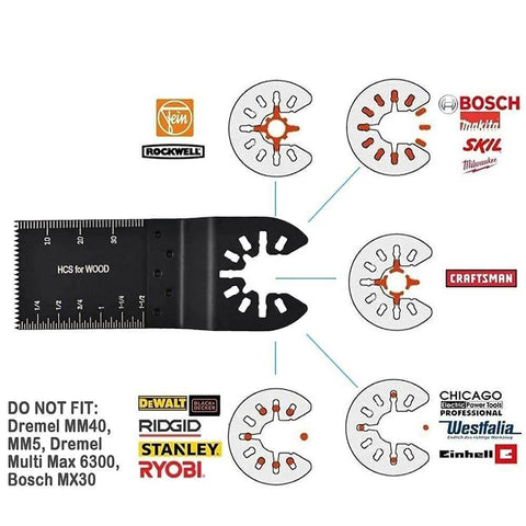 Oscillating tool blade set for wood, 100 pcs; black blades marked HCS for wood, compatible with Bosch, Makita, Craftsman, Ryobi
