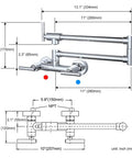 Dimensions of Chrome Pot Filler Faucet For Hot And Cold Water Wall Mounted Kitchen Folding Faucet Over Stove Solid Brass Dual Handle