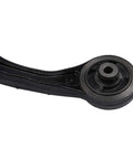 Front lower control arm with bushing, black metal, close-up view