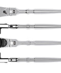 3/8 Inch Drive 6 Inch Flex Head Ratchet With Small Body Non Quick Release Built On 1/4 Inch Drive Body shown in multiple angles