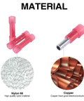 Red PA66 nylon fully insulated butt connectors for 22-16 AWG wire, 100 pcs