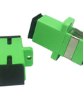 Green SC APC fiber optic adapter, female-to-female, panel-mount, 2-pack