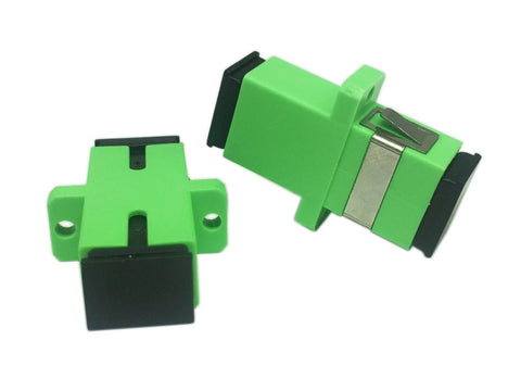 Green SC APC fiber optic adapter, female-to-female, panel-mount, 2-pack