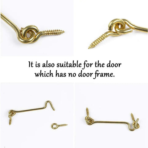 Gate Hook and Eye Latch with Screws Cabin for Sliding Window Barn Door, golden iron latch suitable for door without a frame.