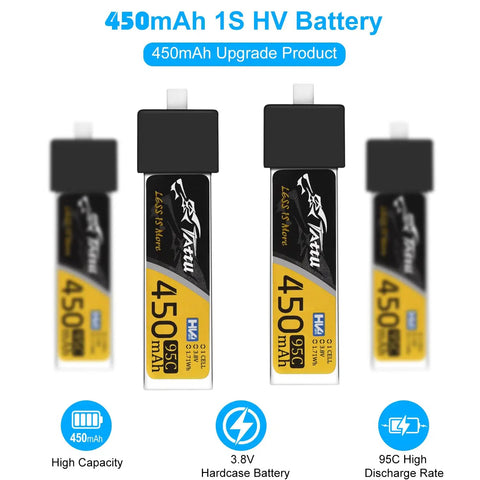 4 Pack 450mAh 1S 3.8V LiHV 95C LiPo Batteries With BT 2.0 Connector For Tiny Whoop FPV Drones Like Meteor75 Cetus Pro FPV Kit