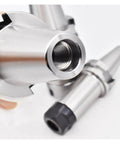 Close-up of Premium Cnc Collet Chuck built for BT30 and BT40 spindles showing threaded inner design and steel material.