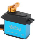 Hella Tight 25Kg Digital Metal Gear Servo Delivering Nasty Torque And Lightning Fast Coreless Response Perfect For 1/10 Scale RC Crawlers Trucks And Robotic DIY close-up showing blue body and gold servo horn