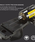 No Sweat One Hand Setup Smooth Gooseneck Bend Heavy Duty Hydraulic Tube Bender Portable Handheld Pipe Bender With Premium Seven Piece Die Kit For Copper Aluminum Composite Tubing Pro Grade Shop To Job Site Rig hydraulic bender close-up showing precision bending mechanism.