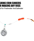 Five Pack Coin Sinkers Fishing Weights Disc Weights No Roll Lead Weights for Freshwater and Saltwater Fishing 4oz setup
