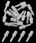 Heavy Duty Nylon Shutter Pins 20 Pack Replacement Louver Repair Clips For Window Blinds, white plastic clips grouped together.