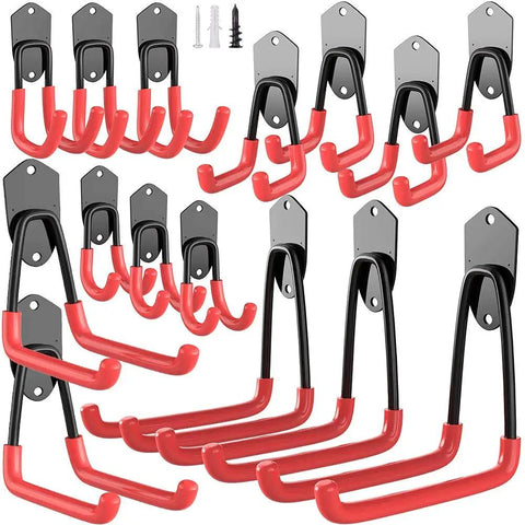 Heavy Duty 15 Pack Garage Hooks Set Wall Mount Steel Utility Hangers With Anti Slip Rubber Coated Sleeves Five Size Options
