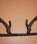 Tree Branch Themed Shelf Brackets Set Of Six, two heavy duty rustic steel supports on a flat surface, forest style mounts