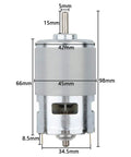 12V 10000 RPM Mini Gear Motor With All Metal Gears And High Torque dimensions labeled, 45mm diameter, 70mm length geared box.