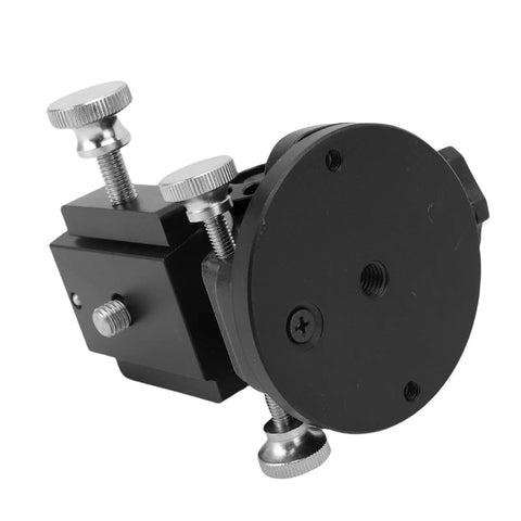 Latitude Adjustment Base For Telescope Mounts And Astronomy Gear Three Eighth Inch Quick Setup 0 To 90 Degree Adjustable Equatorial Wedge Mount For Stable Tracking And Precise Polar Alignment All Black; close-up showing adjustment knobs and mounting thread.