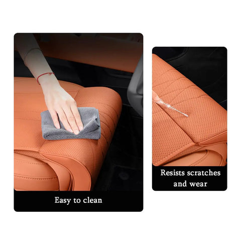 Cleaning Premium Breathable Car Seat Leg Extender Cushion For Mini Electric Cooper SE JCW Convertible in cream color.