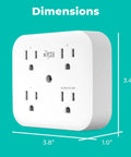 Smart Tap Mini 2-Pack 4-Outlet Wall Mounted Plug Adapter With 3 Independently Controlled Wi-Fi Outlets dimensions shown