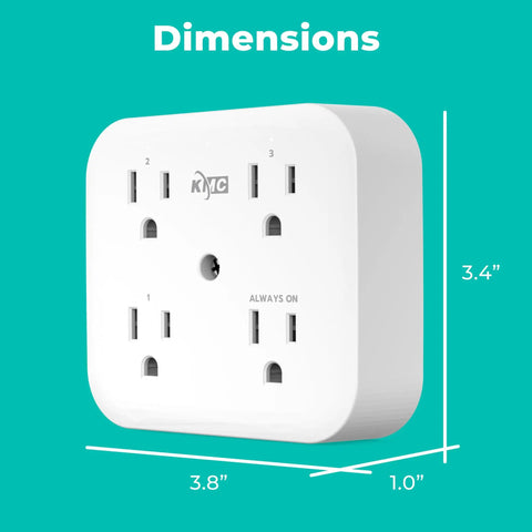 Smart Tap Mini 2-Pack 4-Outlet Wall Mounted Plug Adapter With 3 Independently Controlled Wi-Fi Outlets dimensions shown