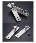 Twenty Pack Heavy Duty Stainless Steel Pivot Door Hinges Featuring Smooth Rotating Shaft And Kickass Mounting Hardware For Murphy Beds In Sleek Silver Finish, showing two pivot hinges at different angles.